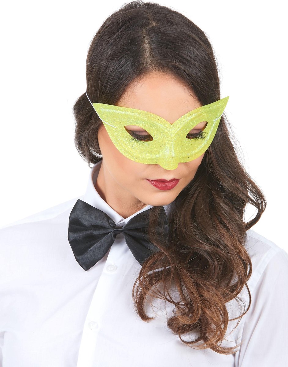 NINGBO PARTY SUPPLIES - Geel Venetiaans masker met glitters voor volwassenen - Maskers > Masquerade masker